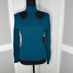 NWT Bold Elements Cutout Shoulder Mock Neck Sweater Petite Medium Rich Teal